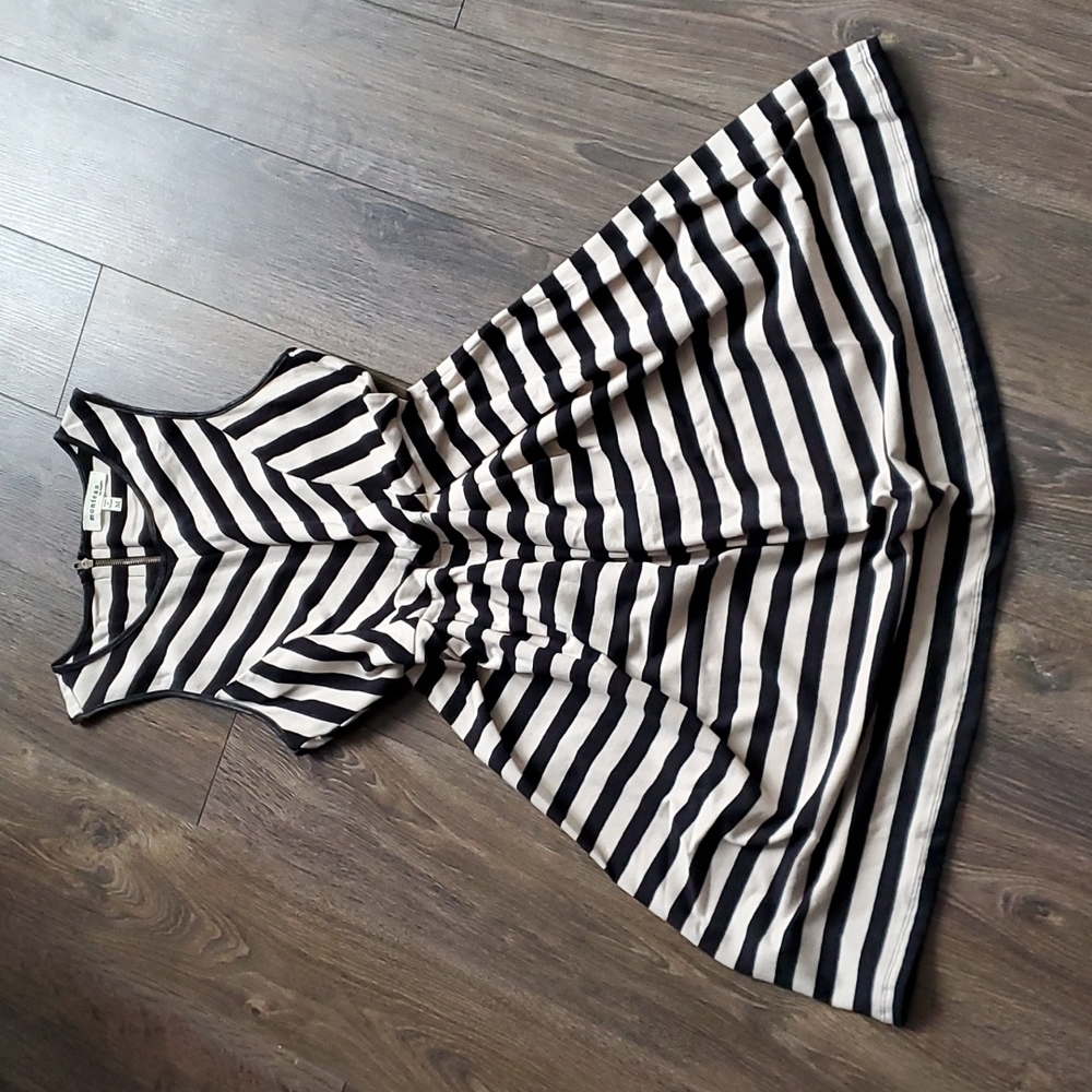 Monteau Black and White Striped Midi Dress
